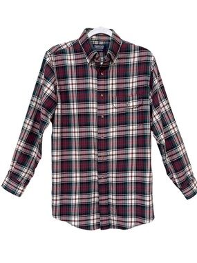 Vintage Lands End Landsweave Plaid Shirt Wool Cotton Country Casual Office Men S